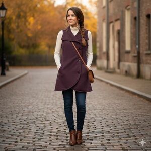 Indigenous Organic Cotton Asymmetrical Fleece Vest - Plum/Eggplant - M